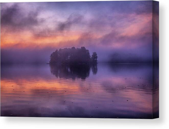 Nature Canvas Print featuring the photograph Island in the fog by Lilia S