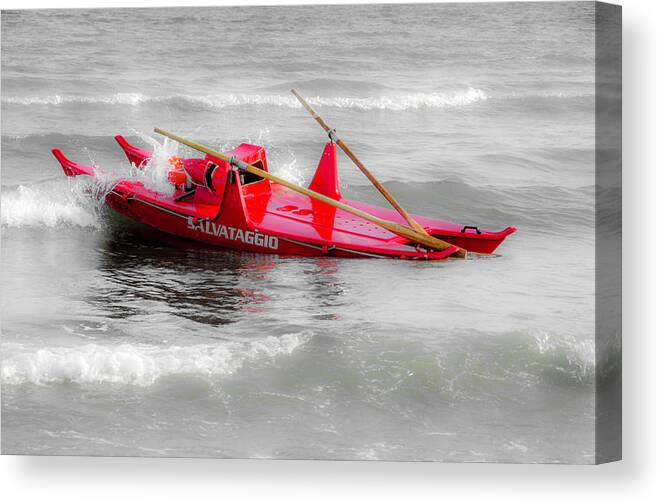 Salvataggio Canvas Print featuring the photograph Italian life guard boat by Wolfgang Stocker