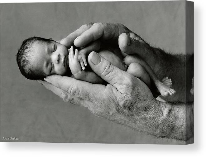 Black And White Canvas Print featuring the photograph Jack holding Maneesha by Anne Geddes