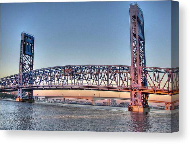 Bridge Canvas Print featuring the photograph Jacksonville's Blue Bridge at Sunrise by Farol Tomson
