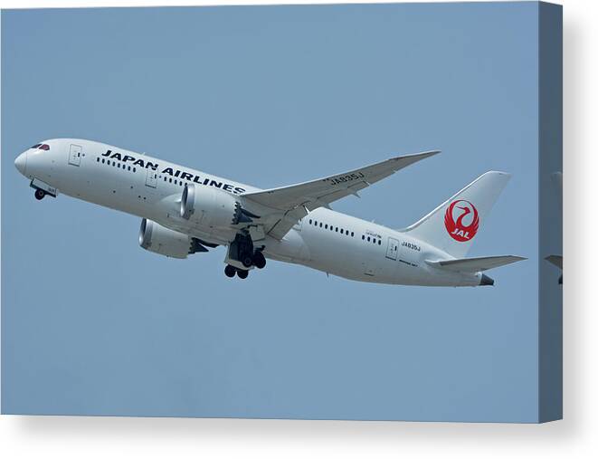 Airplane Canvas Print featuring the photograph Japan Airlines Boeing 787-8 JA835J Los Angeles International Airport May 3 2016 by Brian Lockett