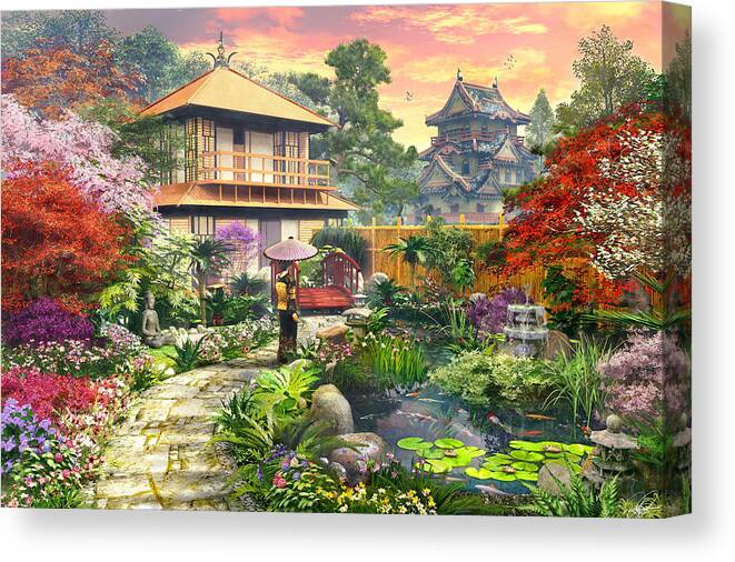 Horizontal Canvas Print featuring the digital art Japan garden Variant 2 by MGL Meiklejohn Graphics Licensing