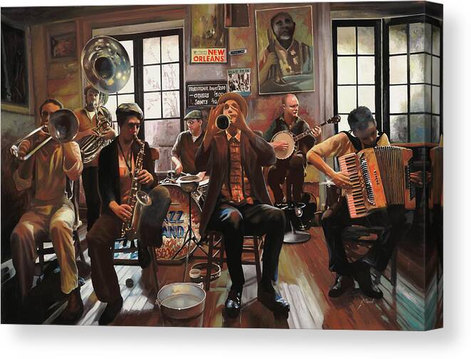 Jazz Canvas Print featuring the painting Jazz A 7 by Guido Borelli
