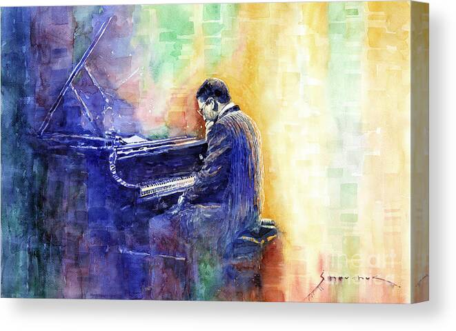 Watercolor Canvas Print featuring the painting Jazz Pianist Herbie Hancock by Yuriy Shevchuk