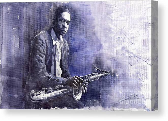 Figurative Canvas Print featuring the painting Jazz Saxophonist John Coltrane 03 by Yuriy Shevchuk