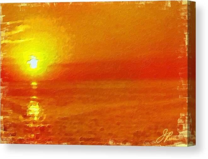 Orange Sunrise Painting Canvas Print featuring the painting Jersey Orange Sunrise by Joan Reese