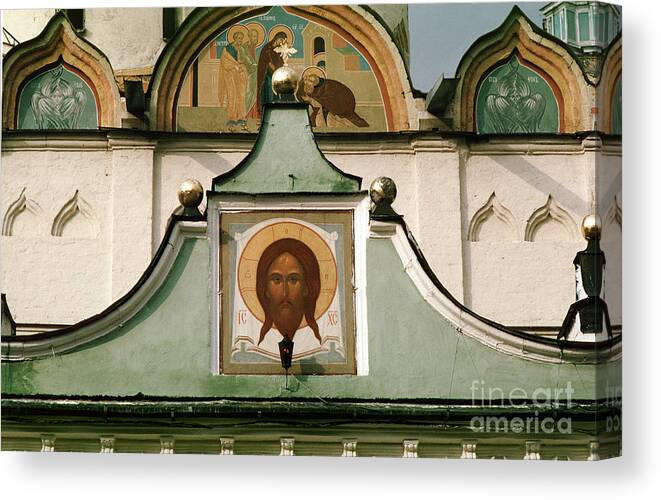 Trinity Lavra Of St. Sergius Canvas Print featuring the photograph Jesus Icon Trinity Lavra of St. Sergius Monastery in Sergiev Posad by Wernher Krutein