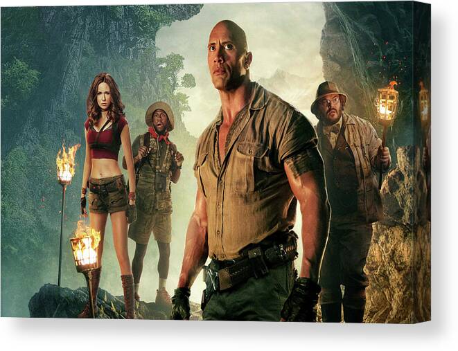Jumanji Canvas Print featuring the mixed media Jumanji Welcome to the Jungle by Movie Poster Prints
