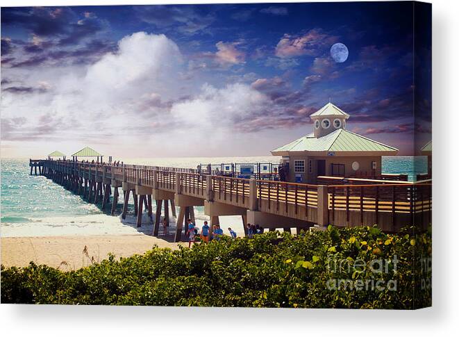 Art Canvas Print featuring the photograph Juno Beach Pier Treasure Coast Florida Seascape Dawn C5a by Ricardos Creations