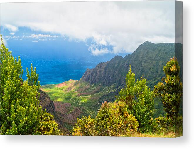 Kalalau Valley Lookout Kauai Hawaii Hi Mountain Landscape Canvas Print featuring the photograph Kalalau Valley 2 by Brian Harig