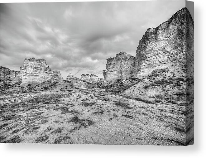 Kansas Canvas Print featuring the photograph Kansas Badlands Black and White by JC Findley