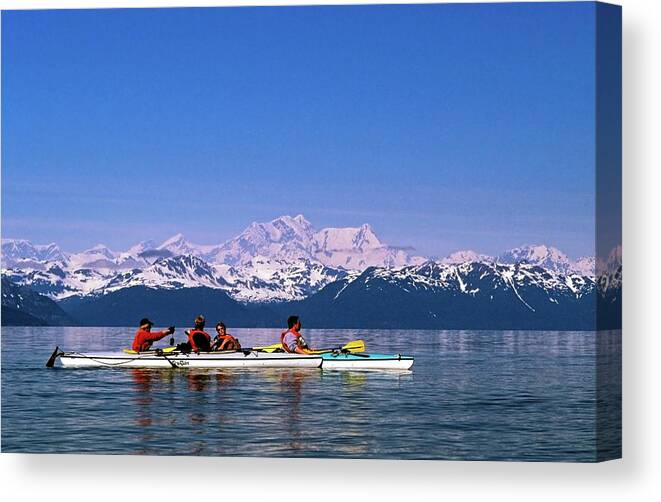 Kayaks Canvas Print featuring the photograph Kayakers in Alaska by Sally Weigand