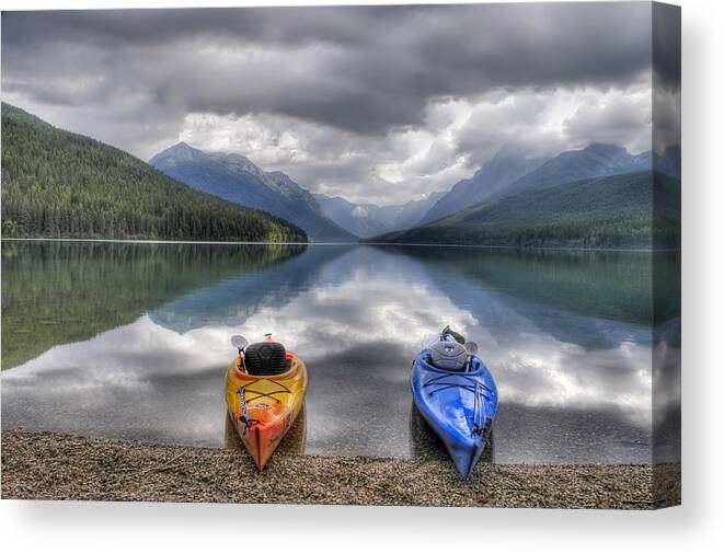 Kayak Canvas Print featuring the photograph Kayaks on Bowman Lake by Donna Caplinger