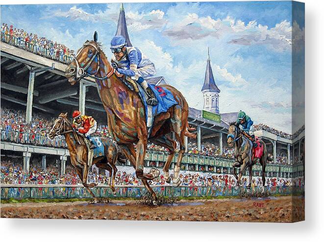 Kentucky Derby Canvas Print featuring the painting Kentucky Derby - Horse Racing Art by Mike Rabe