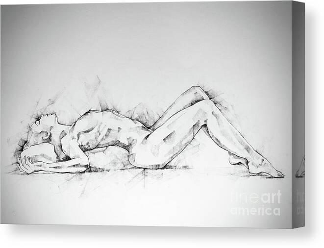 Drawing Canvas Print featuring the drawing SketchBook Page 55 Charcoal drawing woman lateral pose by Dimitar Hristov
