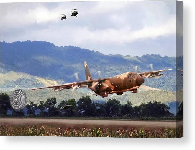 C-130 Canvas Print featuring the digital art Khe Sanh LAPES C-130A by Peter Chilelli