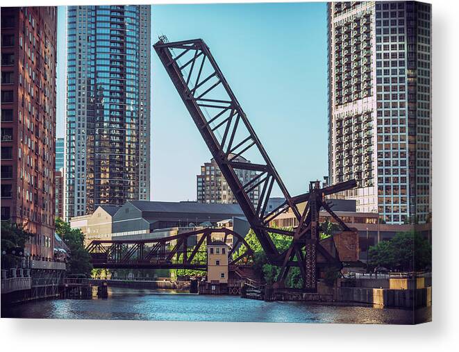 Chicago Canvas Print featuring the photograph Kinzie Bridge and Rail Bridge by Nisah Cheatham