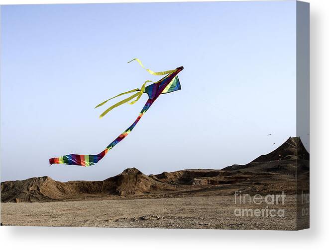 Joy Canvas Print featuring the photograph Kite Dancing In Desert 03 by Arik Baltinester