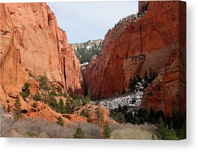 Kolob Canyon Canvas Print featuring the photograph Kolob Canyon Dusted with Snow by Christy Pooschke