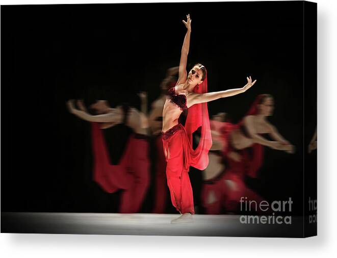 Ballet Canvas Print featuring the photograph La Bayadere Ballerina in red tutu ballet by Dimitar Hristov