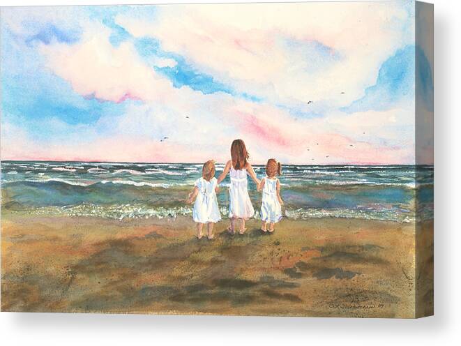 Little Girls Canvas Print featuring the painting Lake Angels by Sandra Strohschein