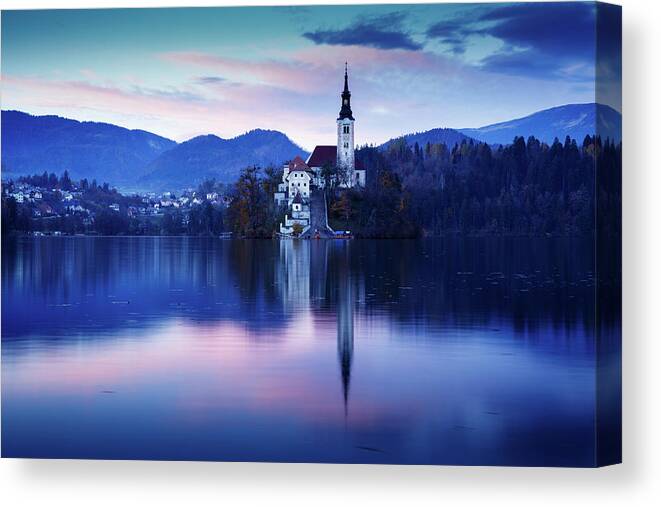 Bled Canvas Print featuring the photograph Lake Bled and the Island church by Ian Middleton