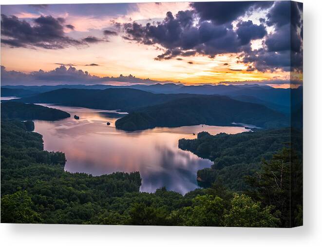 Lake Canvas Print featuring the photograph Lake Jocassee Sunset by Serge Skiba