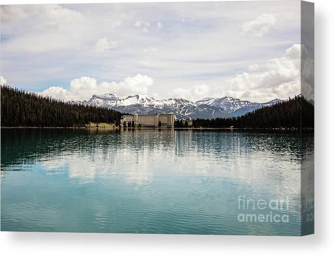 Lake Canvas Print featuring the photograph Lake Louise with the Fairmont Chateau by Scott Pellegrin