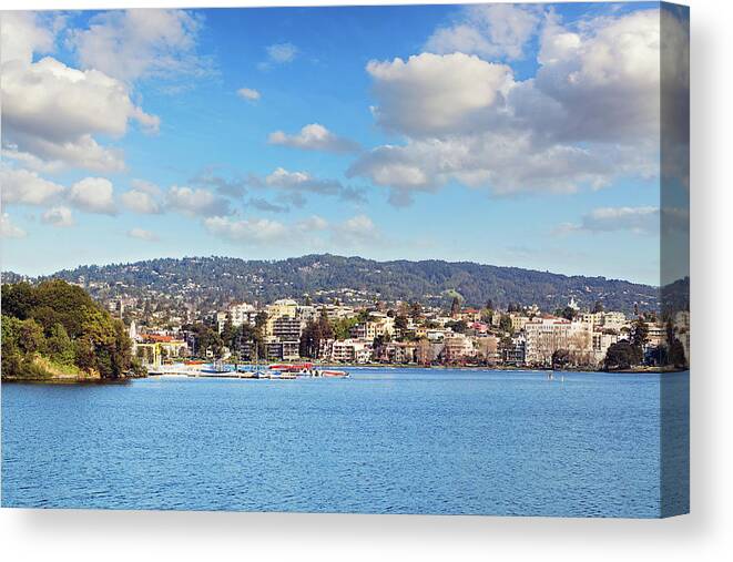 Oakland Canvas Print featuring the photograph Lake Merritt Panorama - Oakland, California by Melanie Alexandra Price