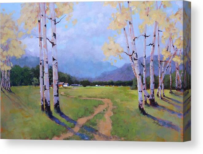 Birch Trees Canvas Print featuring the painting Landscape Series 4 by Laura Lee Zanghetti