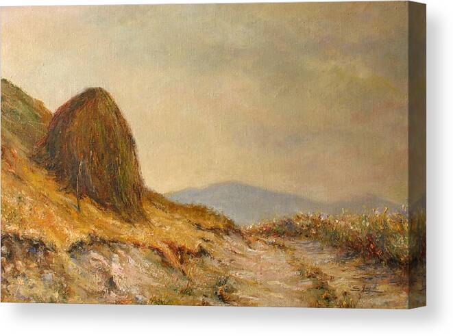 Armenia Canvas Print featuring the painting Landscape with a hayrick by Tigran Ghulyan