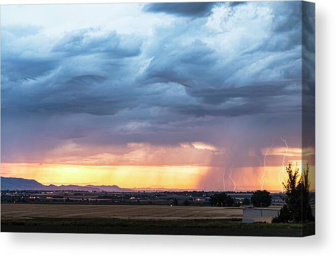 Lightning Canvas Print featuring the photograph Larimer County Colorado Sunset Thunderstorm by James BO Insogna