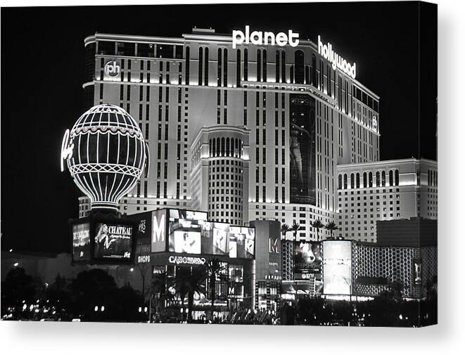 Las Vegas Canvas Print featuring the photograph Las Vegas Night Mono 2 by John Hughes