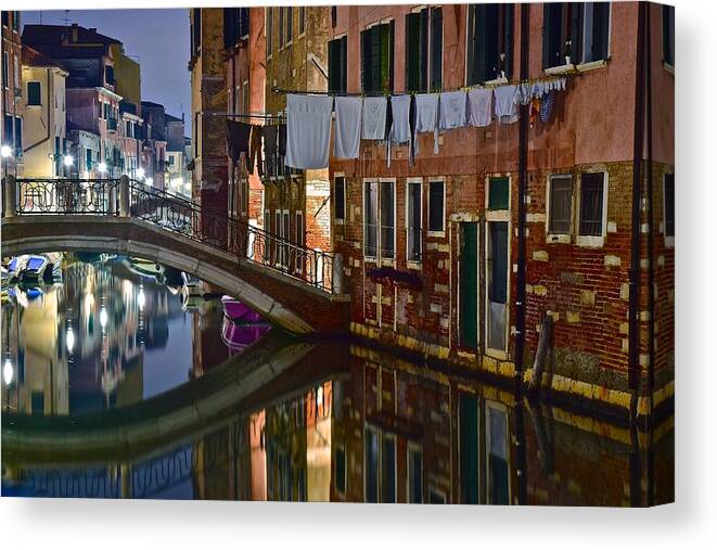 Venice Canvas Print featuring the photograph Laundry Night by Frozen in Time Fine Art Photography