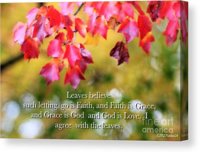 Mix Media Canvas Print featuring the mixed media Leaves Believe by MaryLee Parker