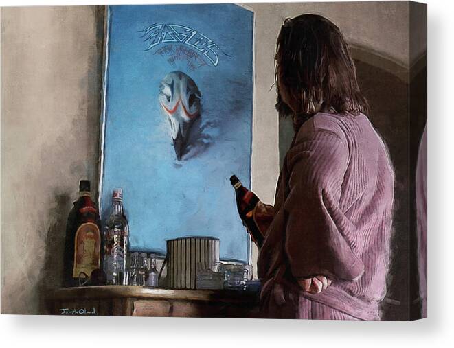 Lebowski Canvas Print featuring the painting Lebwoski Makes His Peace With The Eagles - The Big Lebowski by Joseph Oland