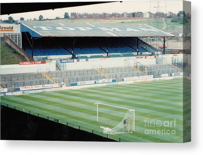 Leeds United Canvas Print featuring the photograph Leeds - Elland Road - Lowfields Stand 2 - 1990 by Legendary Football Grounds