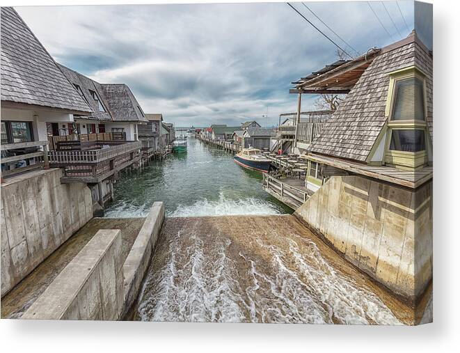 Fishing Canvas Print featuring the photograph Leland Michigan with Dam by John McGraw