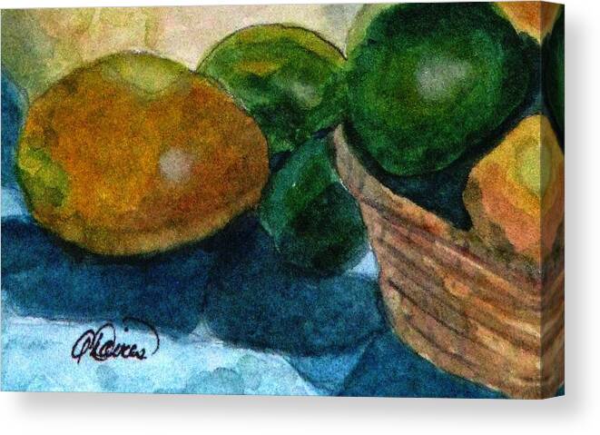Lemons Canvas Print featuring the painting Lemons And Limes by Angela Davies