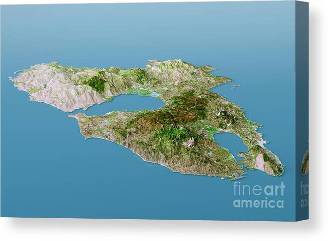 Lesbos Canvas Print featuring the digital art Lesbos Island Topographic Map 3D Landscape View Natural Color by Frank Ramspott