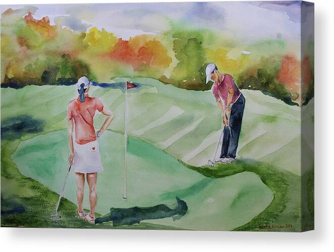 Golf Canvas Print featuring the painting Let's play Golf by Geeta Yerra