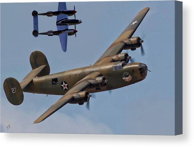 Consolidated B-24 Liberator Canvas Print featuring the digital art Liberator and Lighting by Tommy Anderson