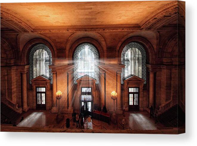 New York Public Library Canvas Print featuring the photograph Library Entrance by Jessica Jenney