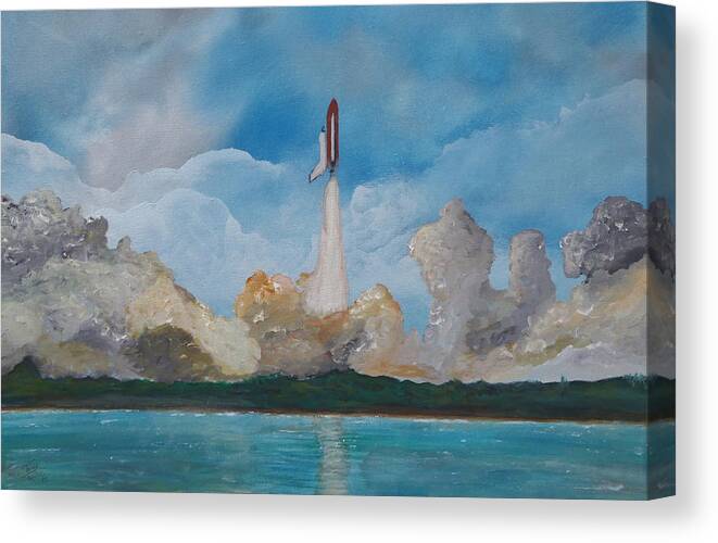 Space Shuttle Canvas Print featuring the painting Liftoff by Tony Rodriguez