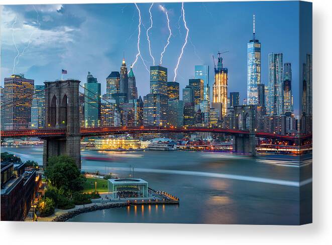 Storms Canvas Print featuring the photograph Lightning Strikes by Randy Lemoine