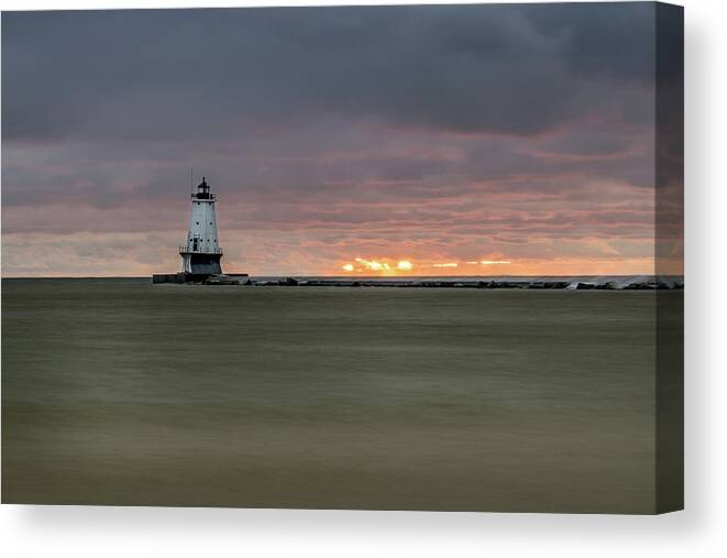 Ludington Mi Canvas Print featuring the photograph Lighthouse and Sunset by Lester Plank