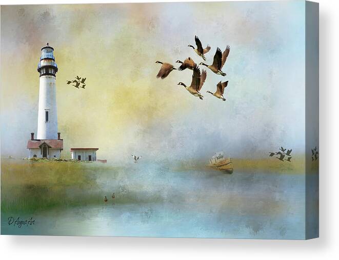 Lighthouse Canvas Print featuring the mixed media Lighthouse Bay by Theresa Campbell