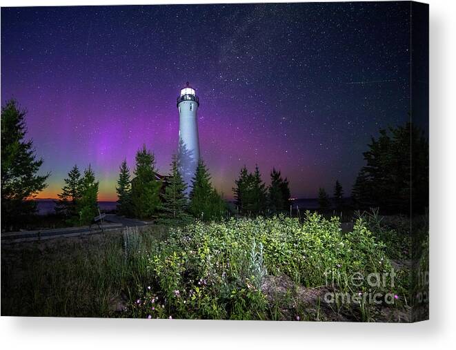 Michigan Lighthouse Canvas Print featuring the photograph Crisp Point Lighthouse Northern Lights -0395 by Norris Seward