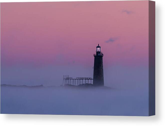 Maine Canvas Print featuring the photograph Lighthouse in the Clouds by Colin Chase
