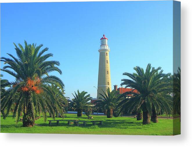 Lighthouse Canvas Print featuring the photograph Lighthouse Park, Punta del Este, Uruguay by Robert McKinstry